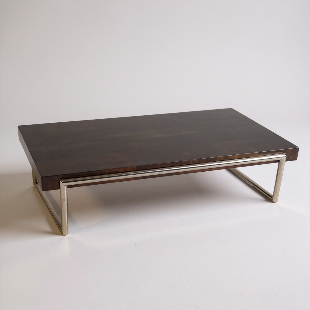 Designer Dark Wood Coffee Table with Polished Chrome Frame