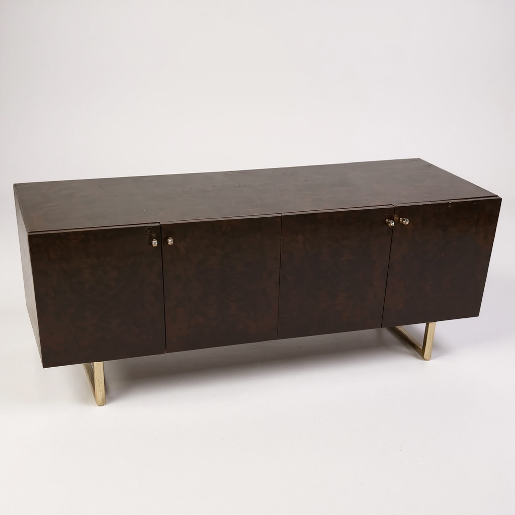 Dark Brown Four-Door Credenza with Metal Legs