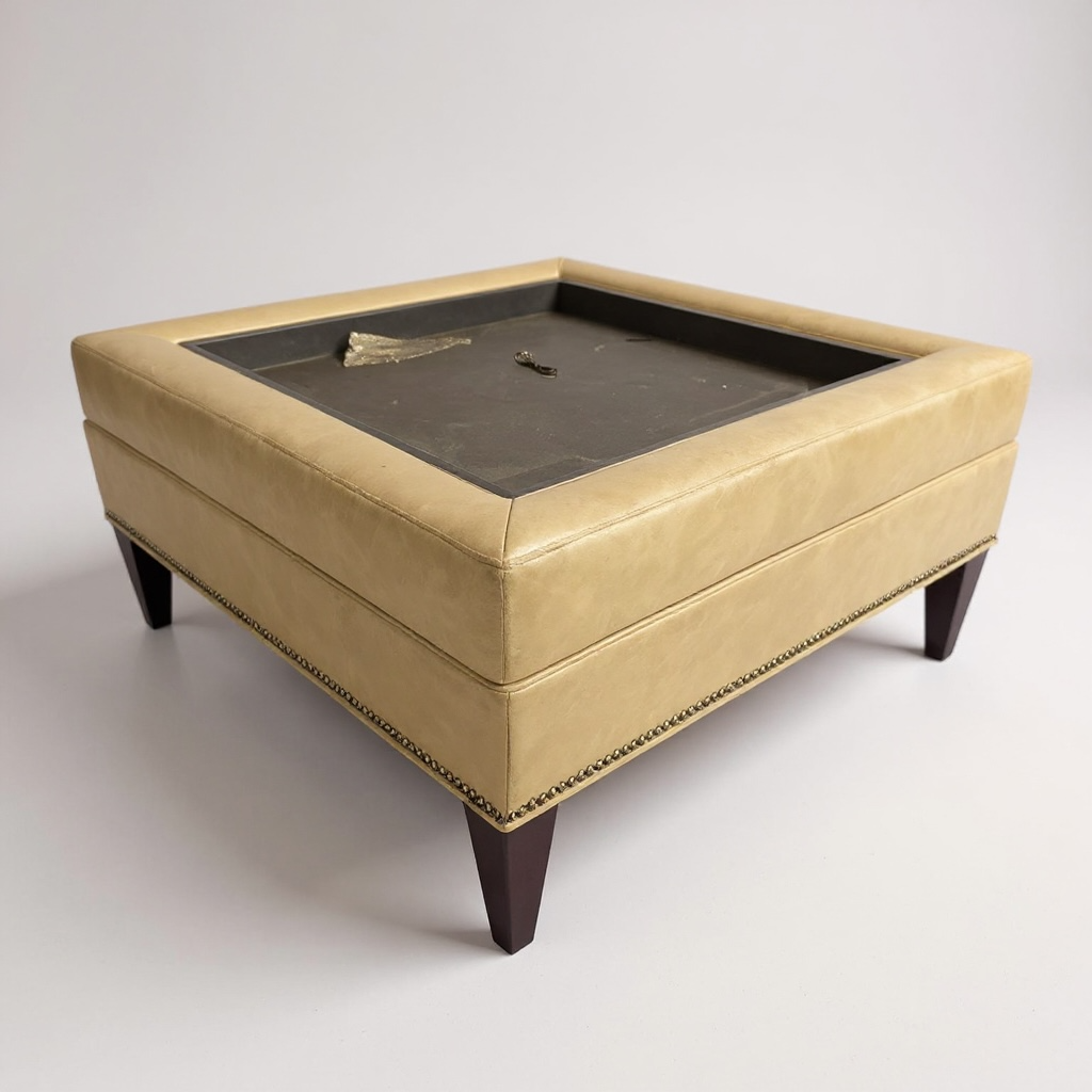 Designer Cream Ottoman with Built-In Tray
