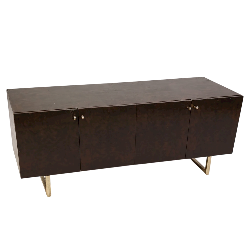 Dark Brown Four-Door Credenza with Metal Legs