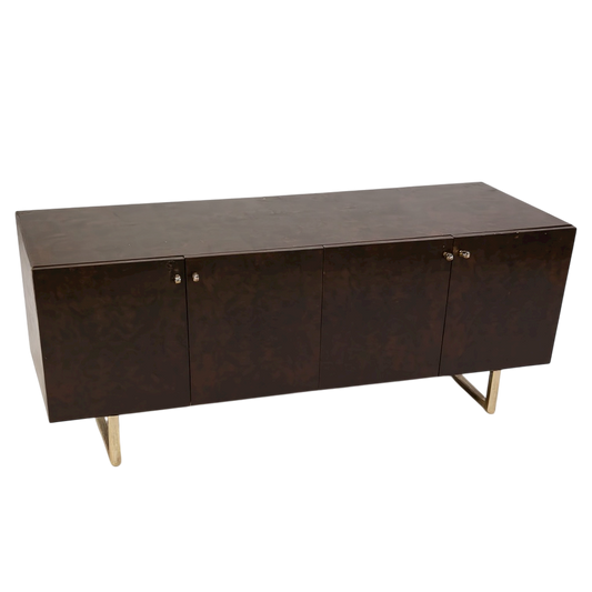 Dark Brown Four-Door Credenza with Metal Legs