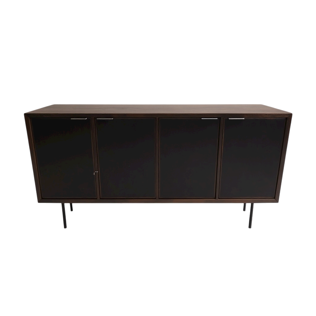 Walnut Four-Door Sideboard with Black Front Panels