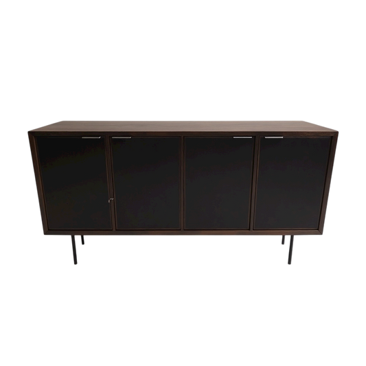 Walnut Four-Door Sideboard with Black Front Panels