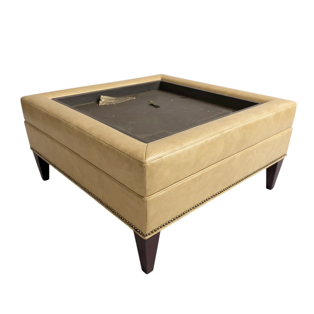 Designer Cream Ottoman with Built-In Tray