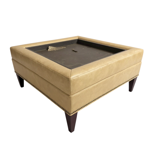 Designer Cream Ottoman with Built-In Tray