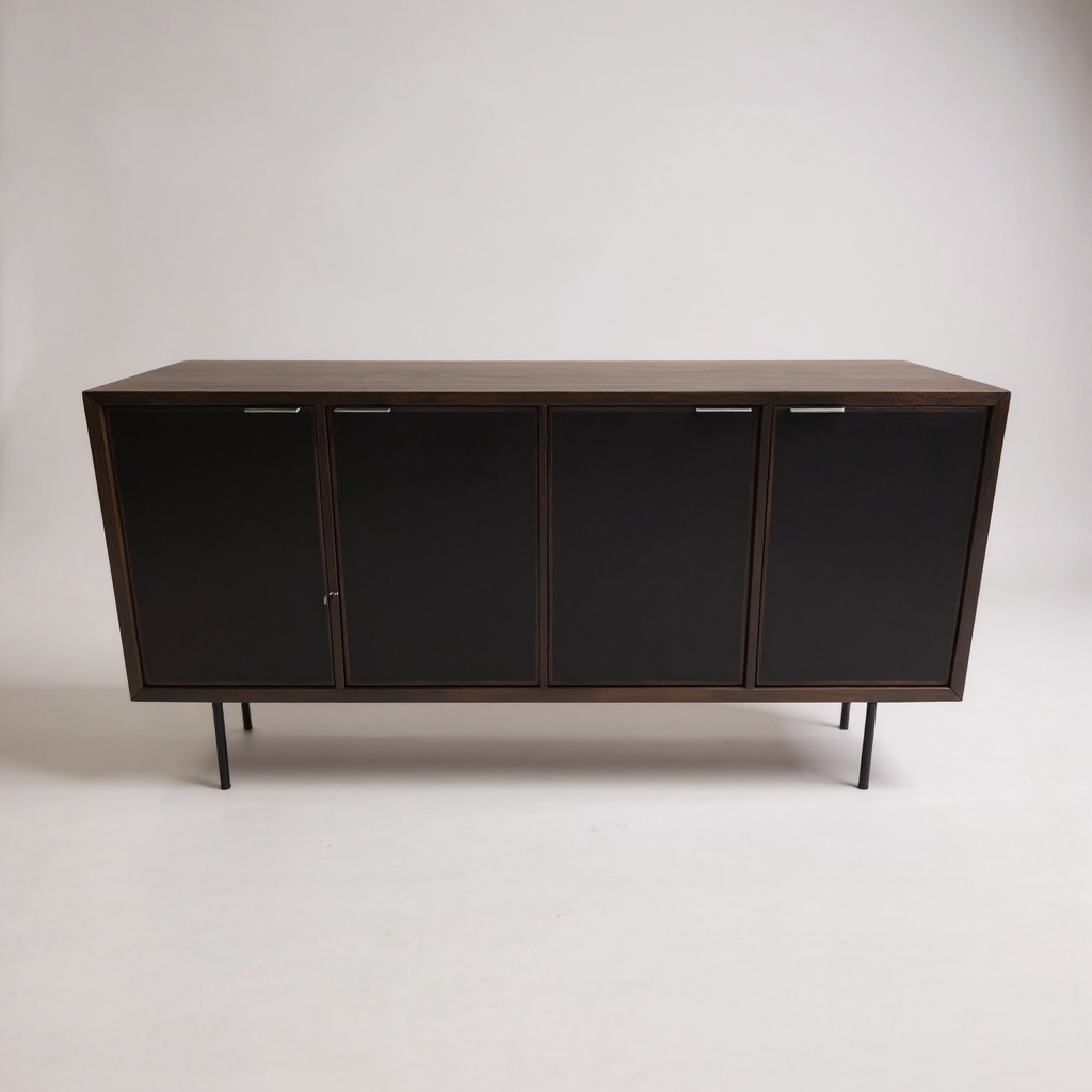 Walnut Four-Door Sideboard with Black Front Panels